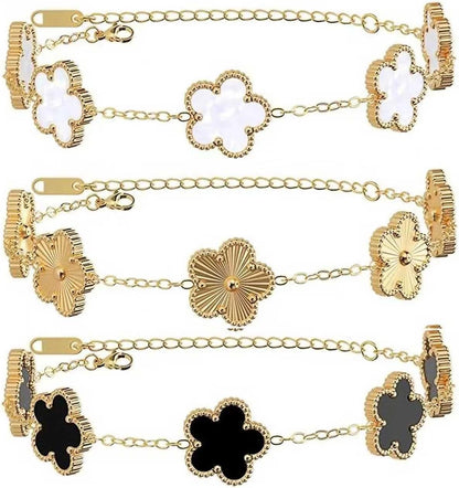18K Gold Plated Clover Bracelet for Women Dupes Bracelet Set Flower Leaf Lucky Clover Bracelets Trendy Danity Jewelry Birthday Gifts for Women/Mom/Friends/Sister/Besties