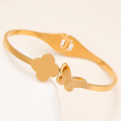 18 K Gold Plated Double Bangle Bracelet Stack Love Jewelry Set for Women Gift with Box (Butterfly)