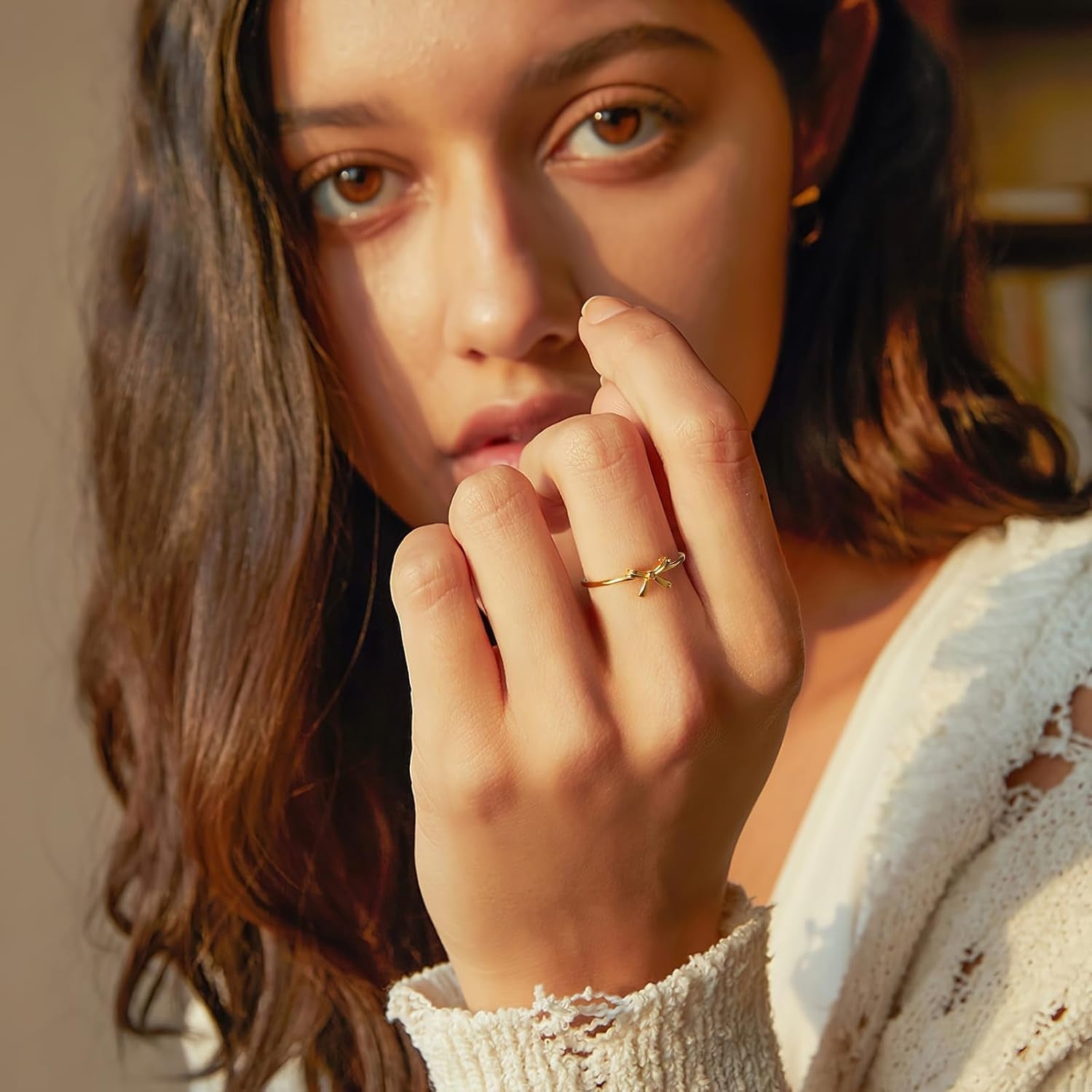 Bow Rings for Women Mother Daughter Friendship Knot Ring 925 Sterling Silver Dainty 14K Gold Plated Promise Rings for Her Birthday Graduation Gifts