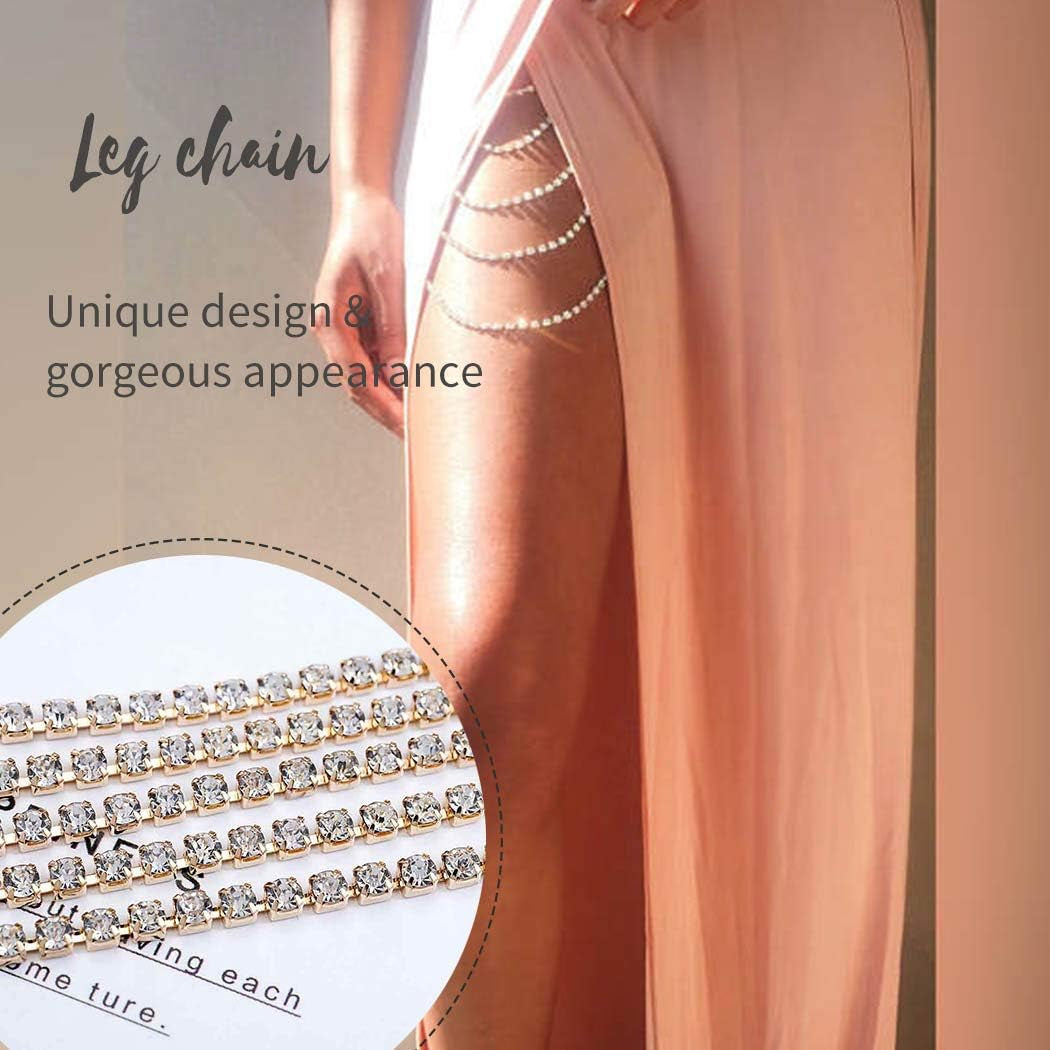 REETAN Leg Jewelry Thigh Rhinstone Body Chain for Women