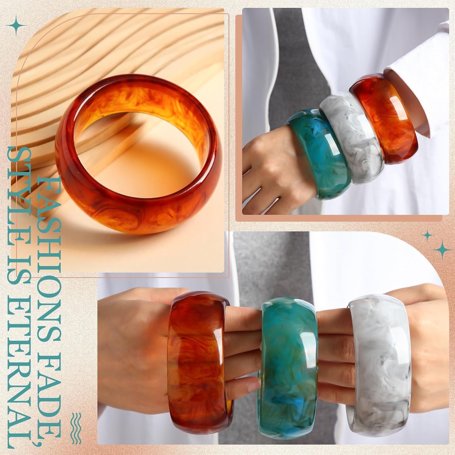 8 Pcs Acrylic Resin Chunky Bangle Bracelets for Women Colorful Punk Geometric Wristband, Christmas Jewelry Gifts