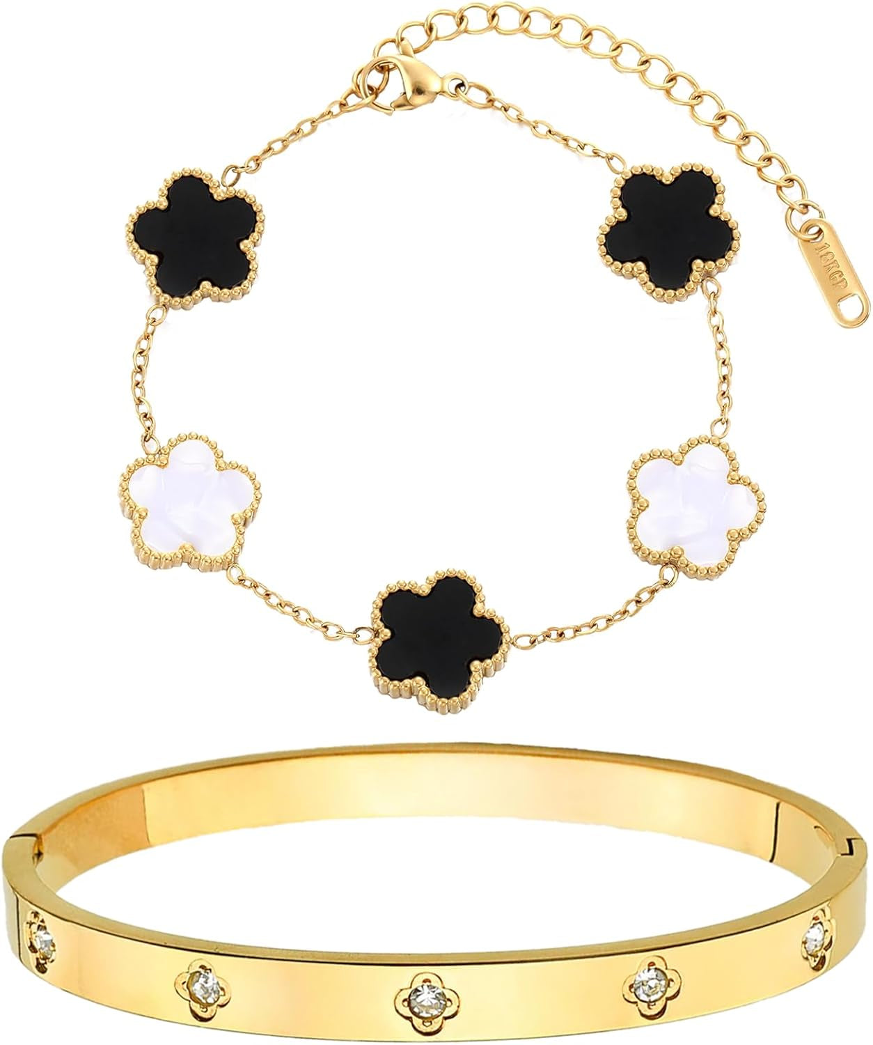 Shiny gold plated stacking bracelets with charms