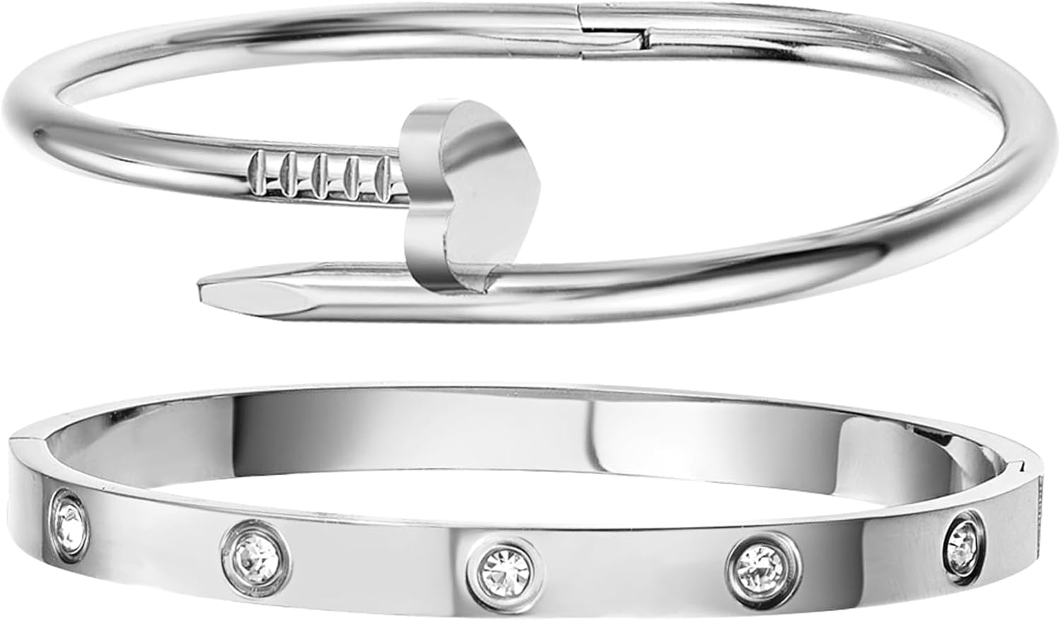 18K Gold Plated Stainless Steel Love Nail Bangle Clover Bracelet Set Stackable Dupes for Love Trendy Jewelry