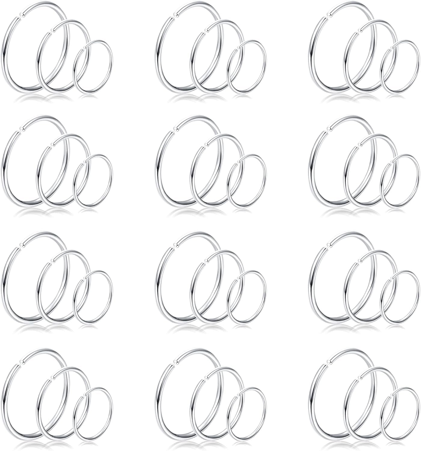 Drperfect 36Pcs 20G Nose Ring Hoop for Women Men 316L Stainless Steel Helix Tragus Lip Septum Ring Cartilage Earring Hoop Piercing Jewelry