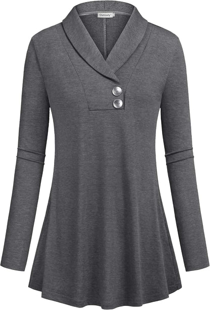 Women Fall Long Sleeve Tops Shawl Neck Button down Dressy Blouses Shirts