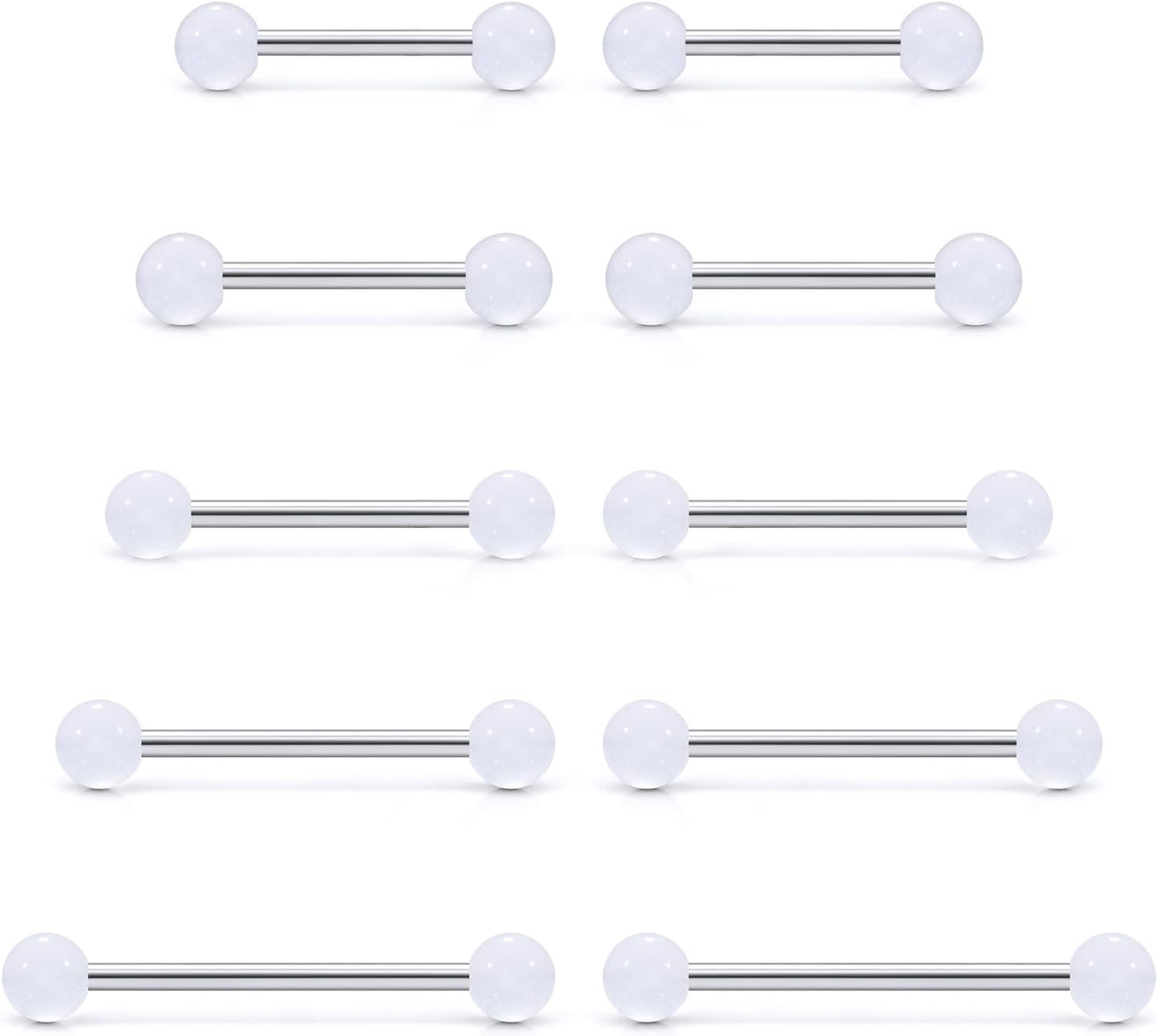 Prjndjw 14G Surgical Steel Straight Barbell - Tongue & Nipple Rings for Women & Men - Length 12MM, 14MM, 16MM, 18MM, 22Mm - Piercing Jewelry