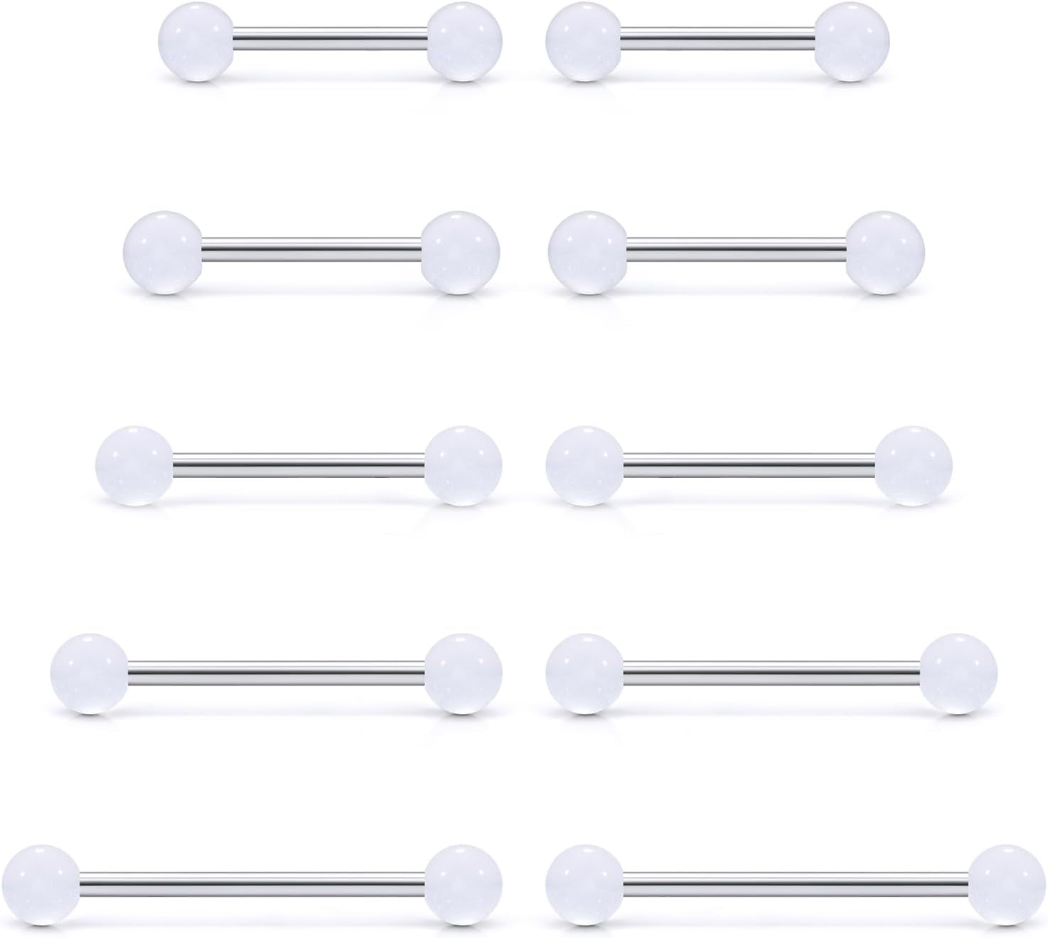 Prjndjw 14G Surgical Steel Straight Barbell - Tongue & Nipple Rings for Women & Men - Length 12MM, 14MM, 16MM, 18MM, 22Mm - Piercing Jewelry