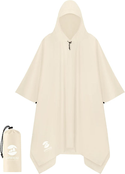 Saphirose Hooded Rain Poncho Waterproof Raincoat Jacket for Men Women Adults