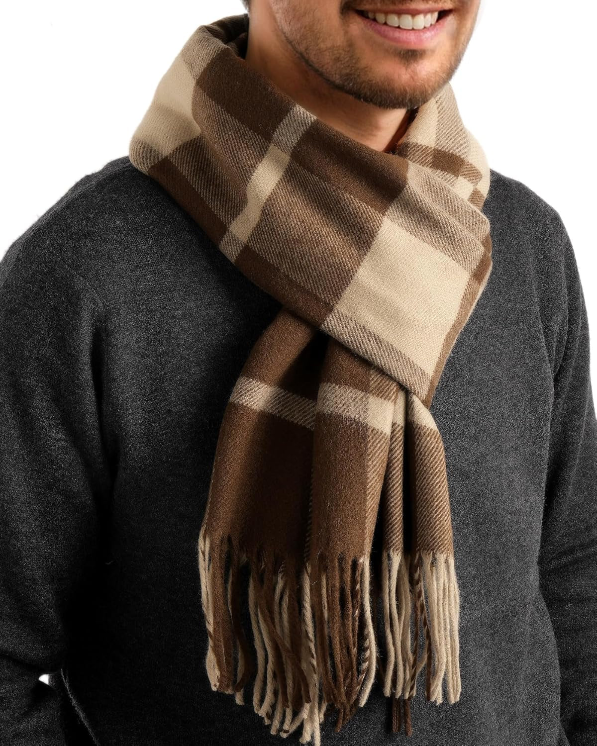 FURTALK Winter Scarf for Men Long Soft Warm Scarves Plaid Tassel Scarf for Men