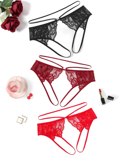 Avidlove Lace Thongs for Women Strap Cheeky Underwear Floral Lace Panties Hollow Out G-String