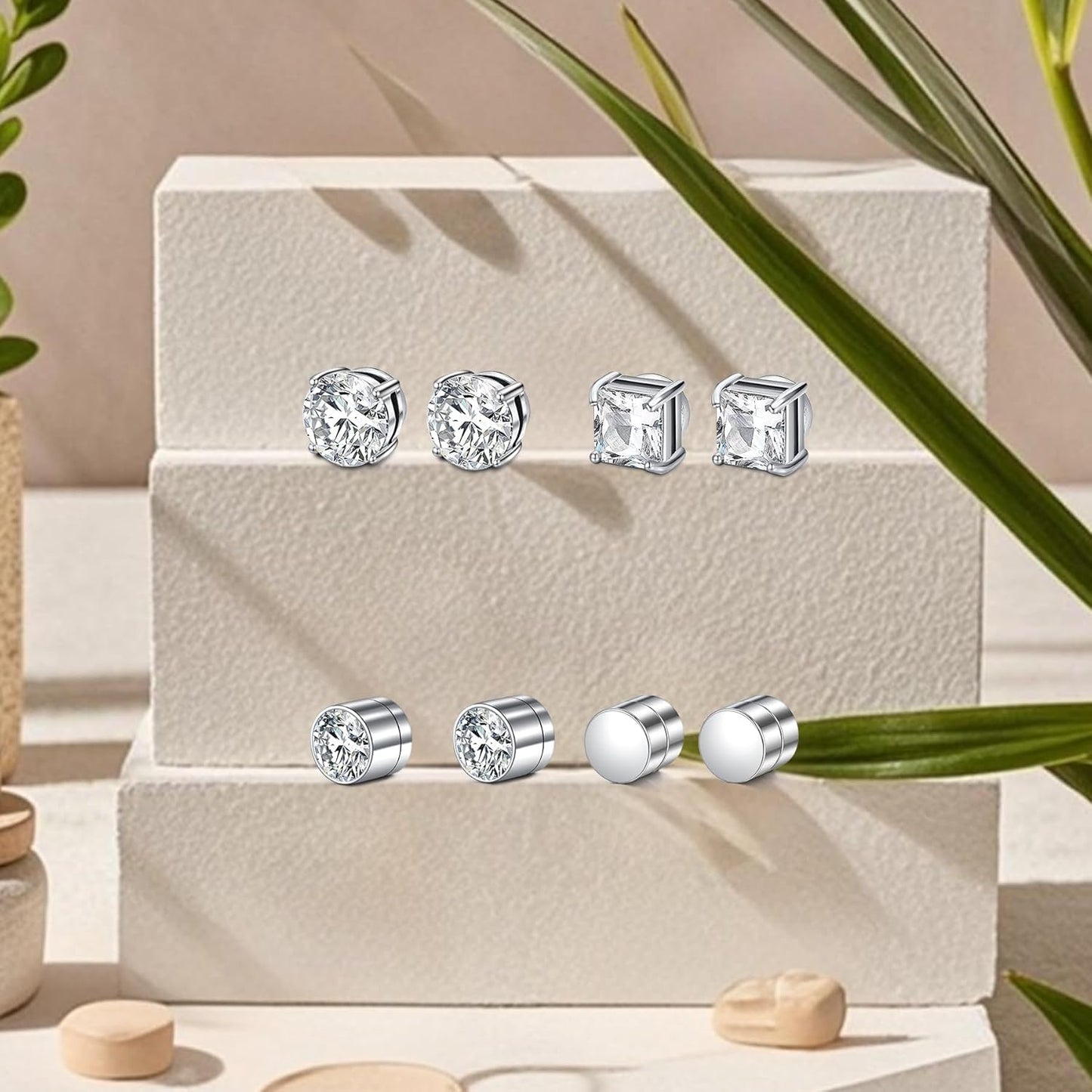 Affordable fake diamond stud earrings silver cubic zirconia