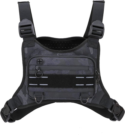 Man wearing sports chest bag while marathon training and running