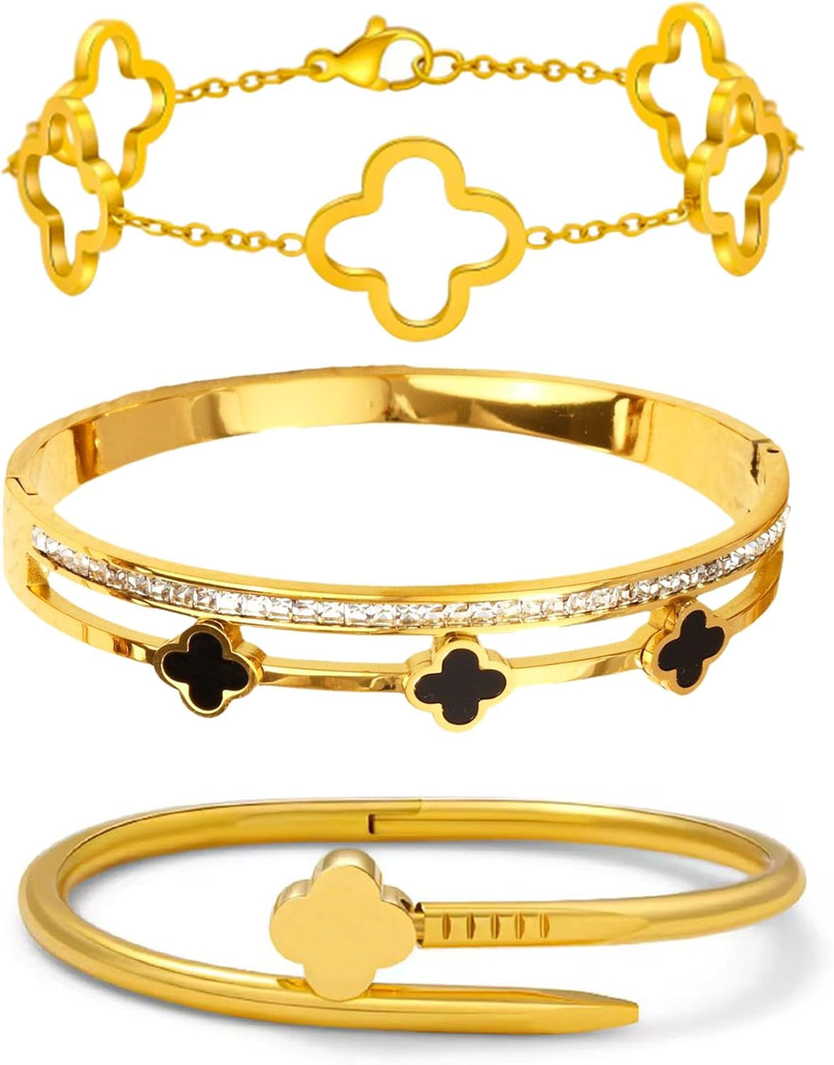 18K gold plated four leaf clover bracelet with cubic zirconia stones