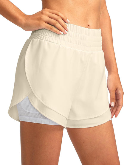 Soothfeel Women'S 2 in 1 Running Shorts High Waisted Athletic Shorts Exercise Gym Workout Shorts for Women with Pockets