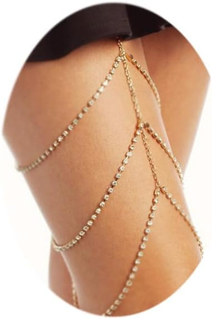 MODRSA Silver and Gold Thigh Chain Jewelry - Sexy Rhinestone Leg Jewelry for Women