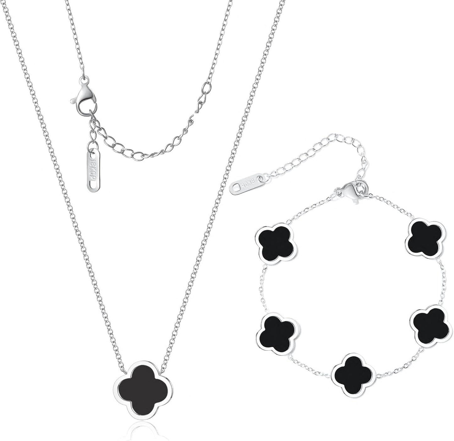 Delicacy Clover Bracelets Necklace Set:Clover Necklaces Clover Bracelet Women Link Bracelets Cute Gold Jewelry