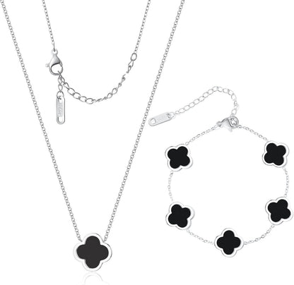 Delicacy Clover Bracelets Necklace Set:Clover Necklaces Clover Bracelet Women Link Bracelets Cute Gold Jewelry