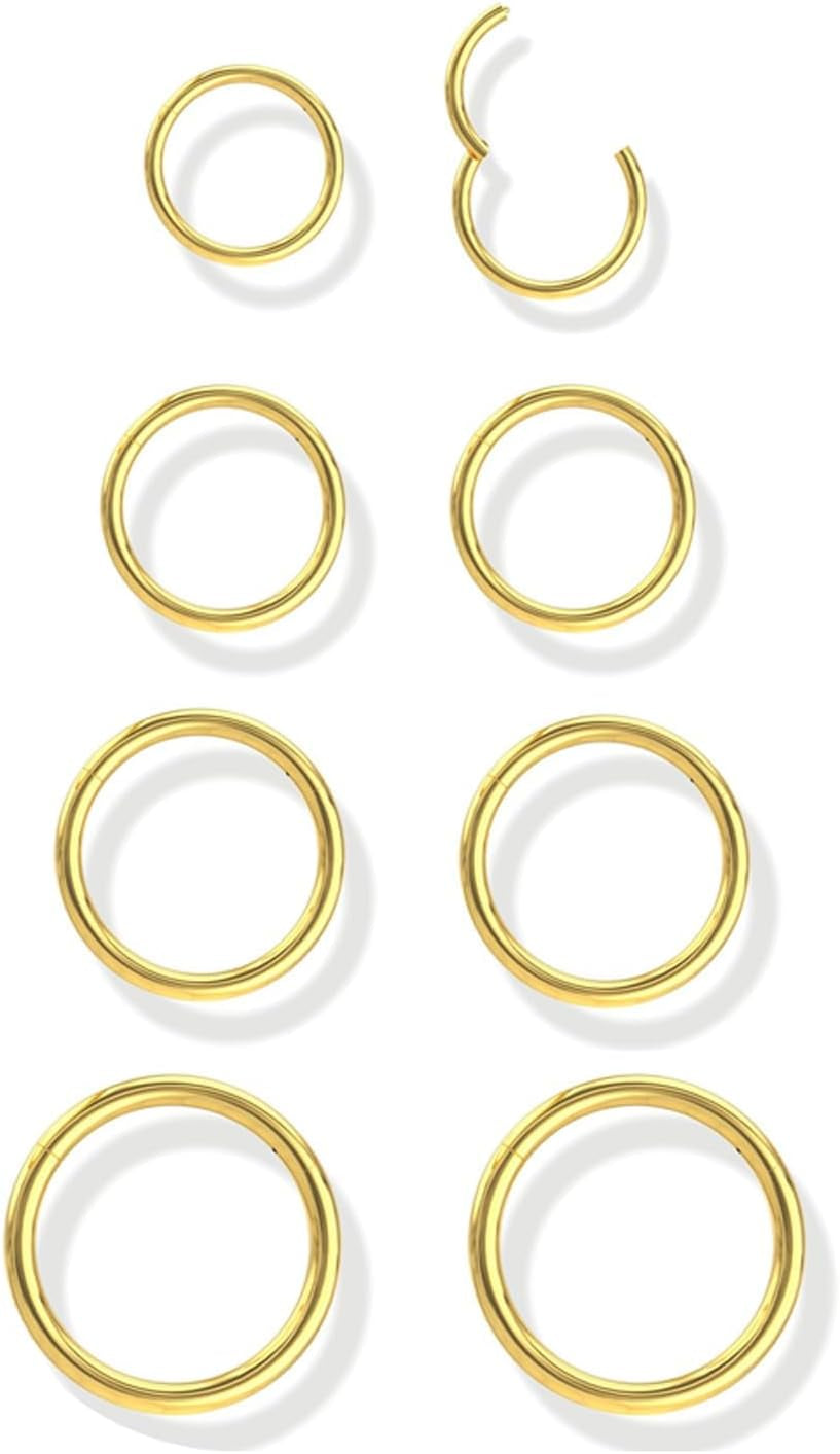 Jstyle 8 Pcs 16G/18G 316L Surgical Steel Nose Rings Hoops Septum Rings Lip Ring Hypoallergenic Nose Clicker Ring Tragus Helix Cartilage Daith Rook Sleeper Earring Body Piercing Jewerly for Women Men