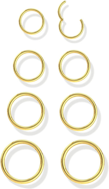 Jstyle 8 Pcs 16G/18G 316L Surgical Steel Nose Rings Hoops Septum Rings Lip Ring Hypoallergenic Nose Clicker Ring Tragus Helix Cartilage Daith Rook Sleeper Earring Body Piercing Jewerly for Women Men