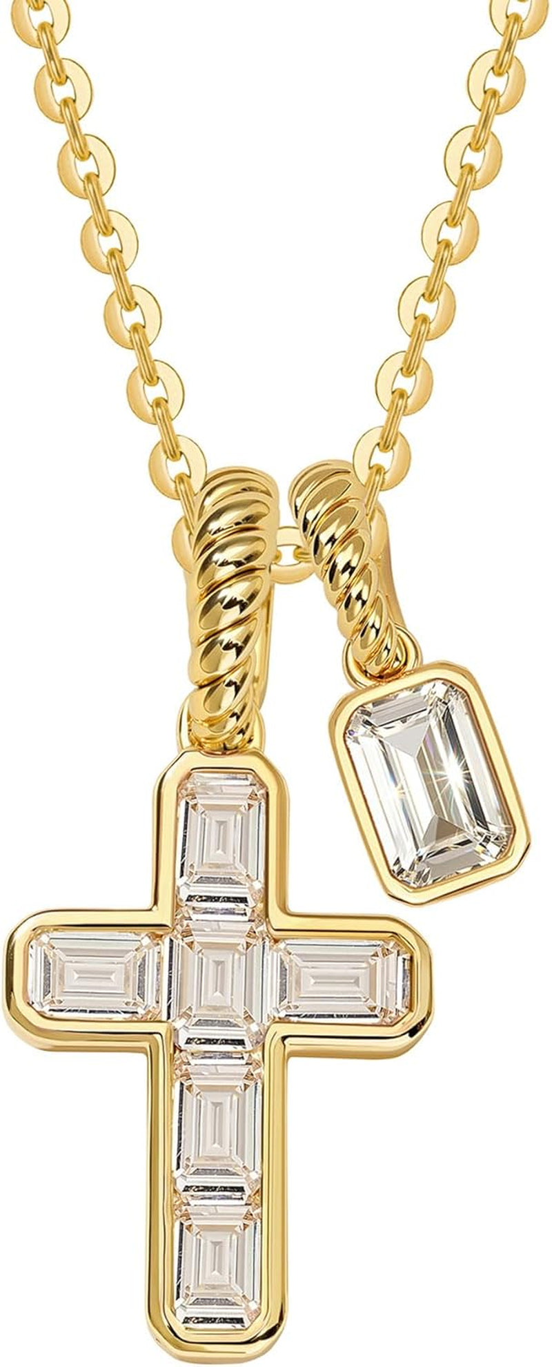 Fettero Gold Cross Necklace for Women - Double Pendant Necklace Dainty 14K Gold Plated Removable Cross Necklace Cute Simple CZ Diamond Necklaces for Women Trendy Faith Gold Jewelry Gift