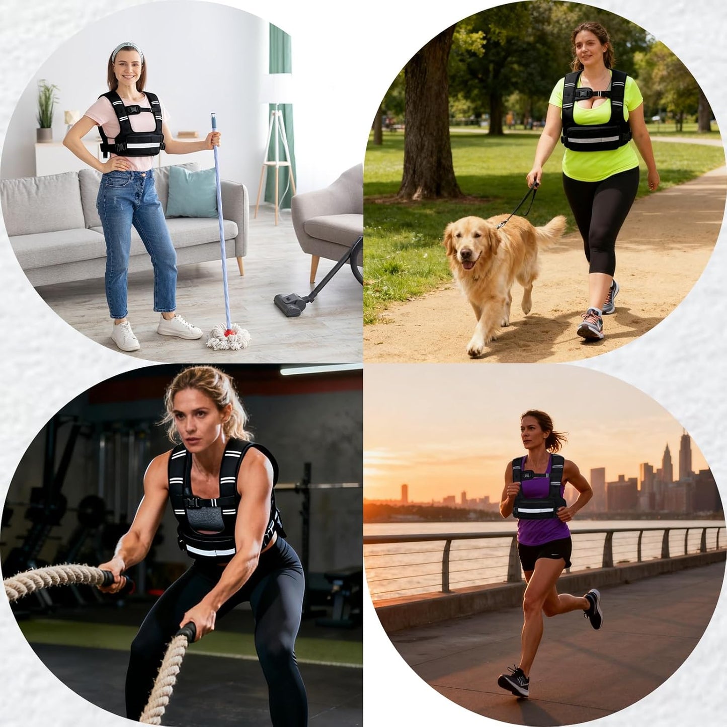 Front view of weight vest with pockets for women during rucking
