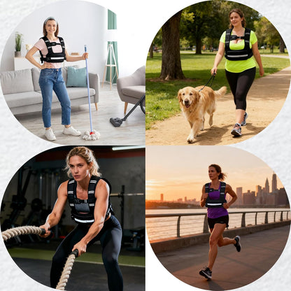 Front view of weight vest with pockets for women during rucking