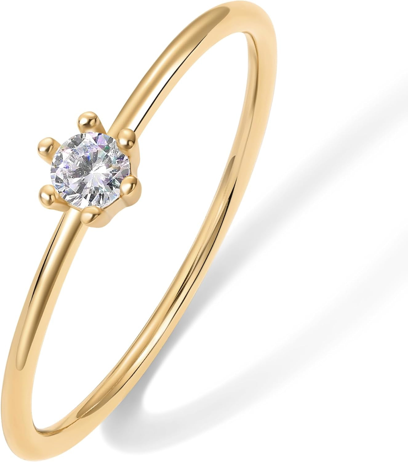 PAVOI 18K Gold Plated Marquise round Mini Cubic Zirconia Stackable Rings for Women | Dainty Stacking Thin Band for Women