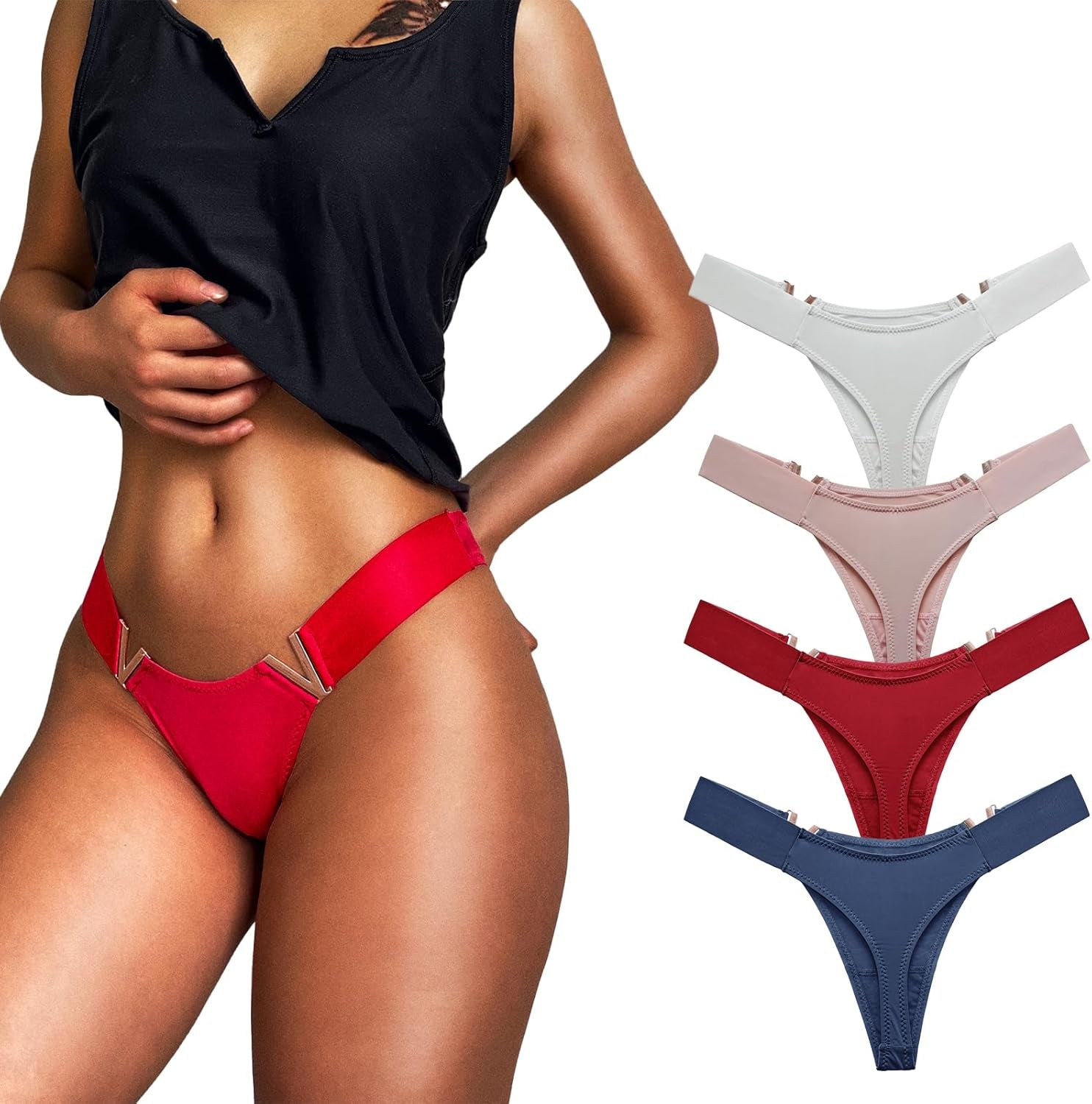 Meshal Sexy G-String Thongs for Women Cotton Panties T Back Underpants 5Pack Hipster