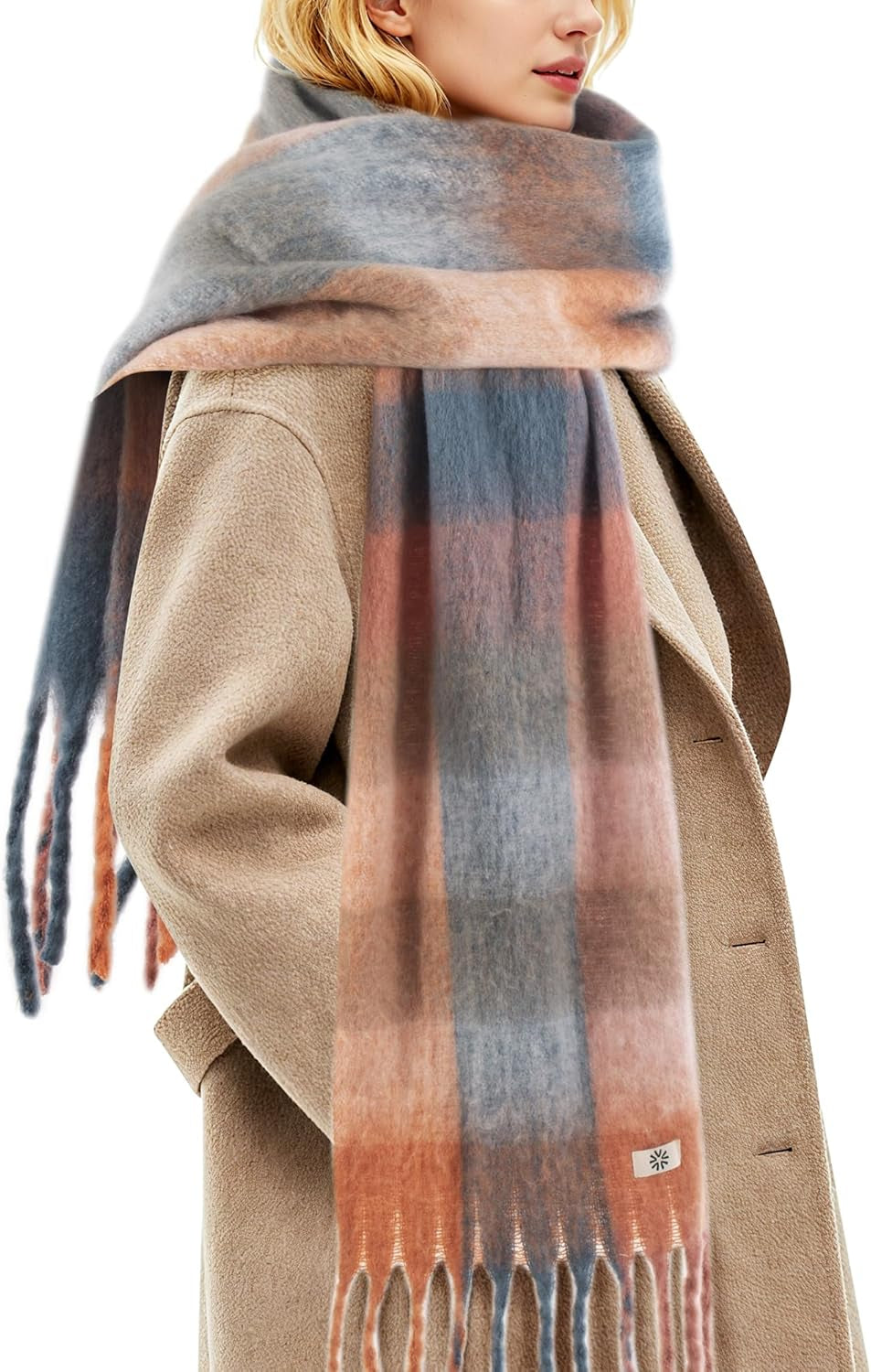 Womens Winter Scarf, Cashmere Feel Tassel Plaid Fashion Scarfs Colorful Plaid Long Shawl Large Scarves