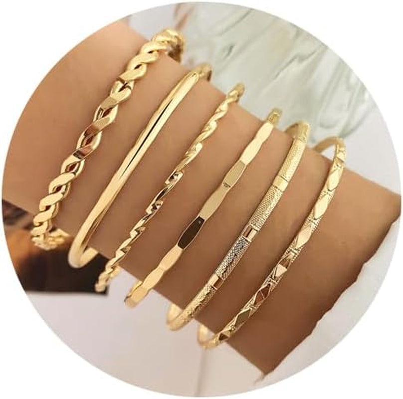 Gold Bangle Bracelets for Women, 14K Gold Plated Multi Layer Cuff Bangles Set, Stackable Boho Non Tarnish Elegance Smooth Bangle Jewelry Gifts for Her