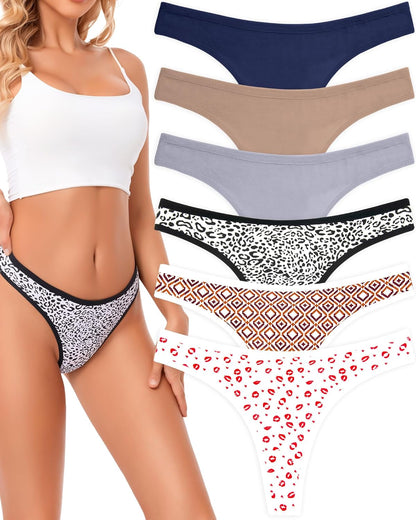 Pack of 6 ANZERMIX breathable cotton thong panties in neutral tones