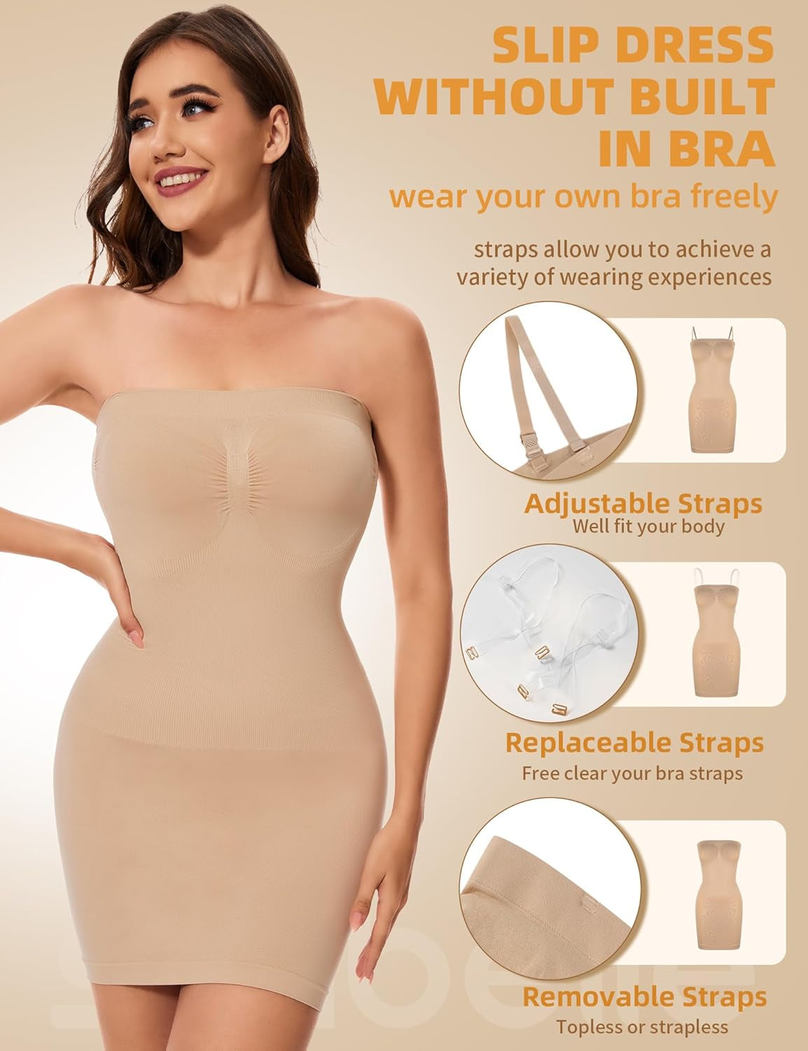 Strapless body shaper slip worn under formal dress