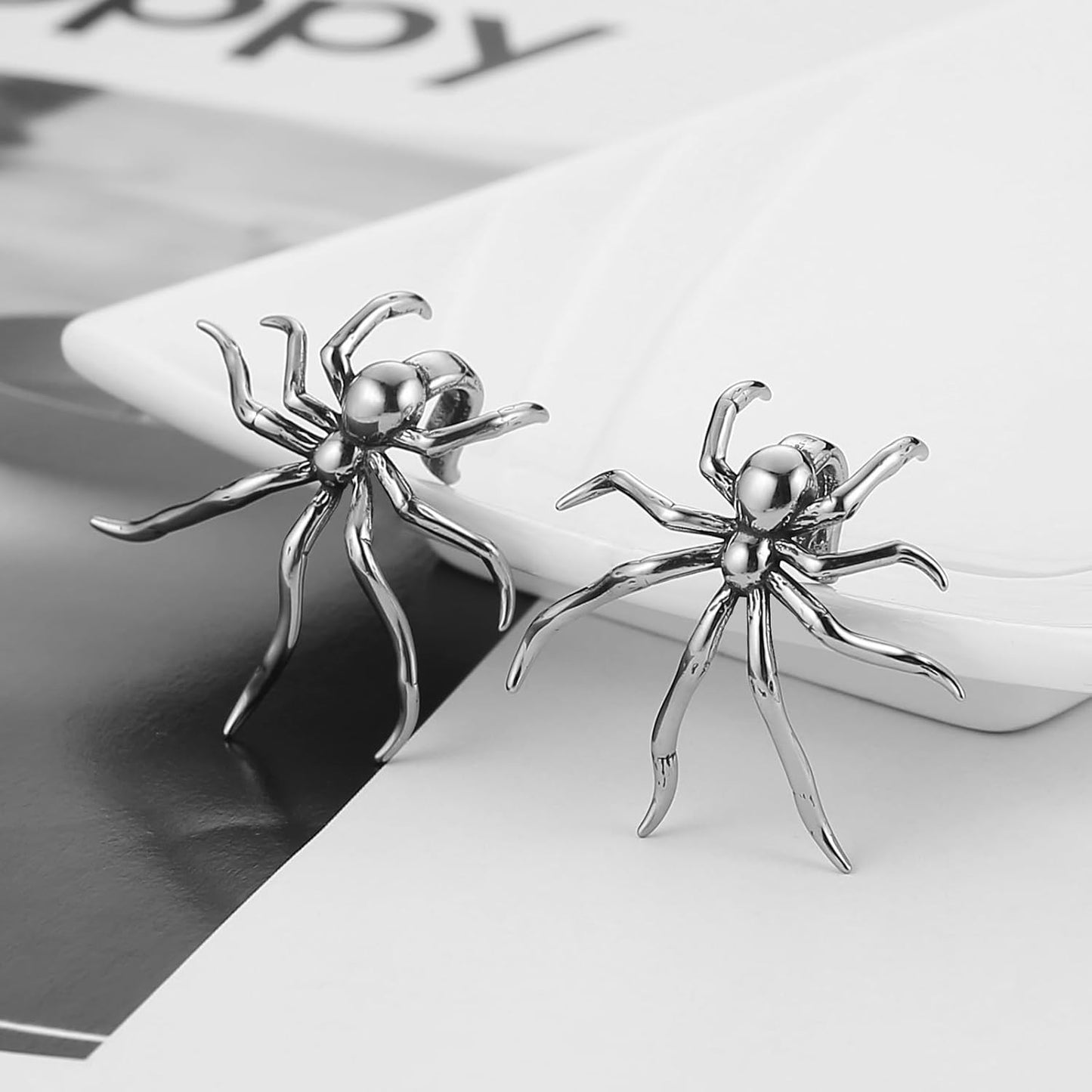 HZMAN Halloween Spider Ear Cuff for Women Goth Stainless Steel Clip on Cartilage Fake Earrings