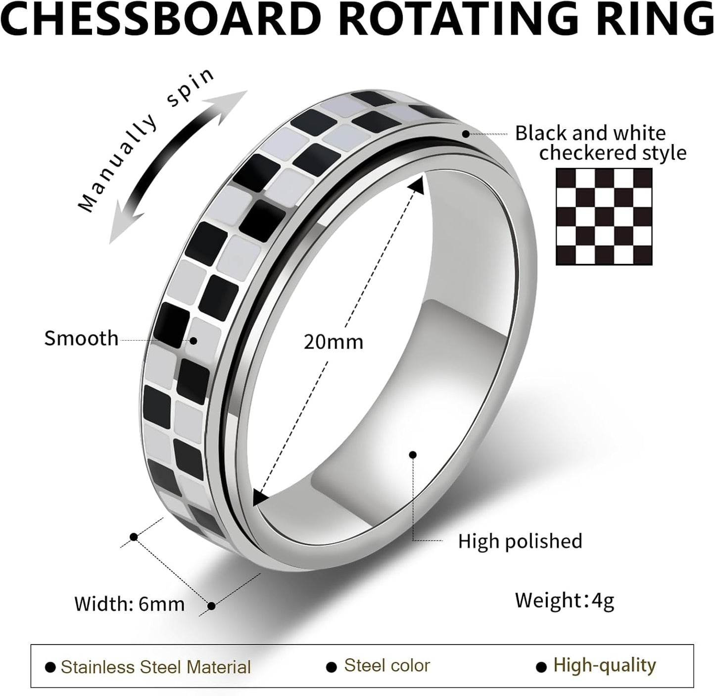 Black and white pattern design of anxiety relief ring jewelry