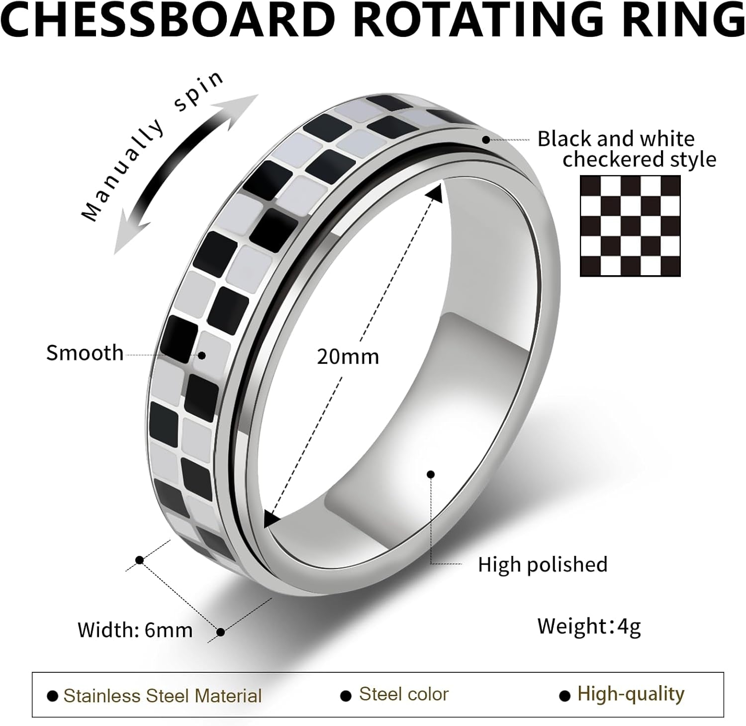 Black and white pattern design of anxiety relief ring jewelry