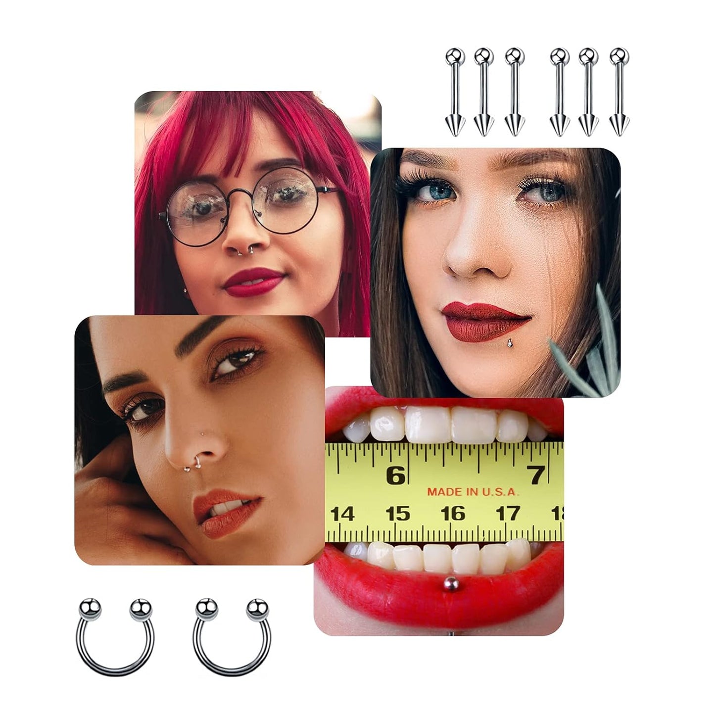 A-Minusone 84PCS Body Septum Piercing Kit 14G 16G Tools for Nose Tongue Lip Ear Eyebrow Belly Button Cartilage Tragus Industrial Barbell Helix Daith Piercing Jewelry Clamps