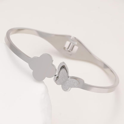 18 K Gold Plated Double Bangle Bracelet Stack Love Jewelry Set for Women Gift with Box (Butterfly)