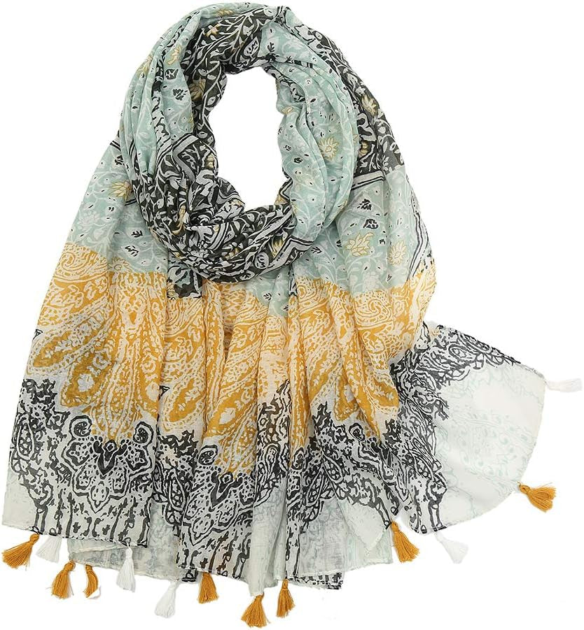 Yeieeo Boho Scarf for Women Lightweight Floral Printed Scarf Fall Winter Fashion Fringed Shawl