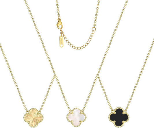 Clover Pendant Necklace Set for Women 18K Gold Plated Four Leaf Clover Necklace Lucky Simple Jewelry Gifts for Women 3Pcs