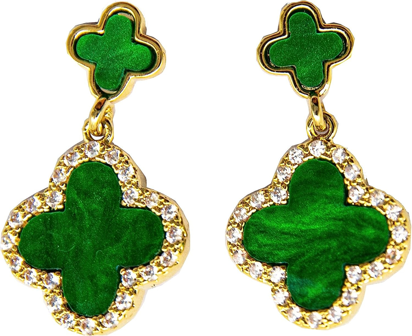 Four Leaf Clover Earrings Silver Needle Clover Earrings Full of Diamond Zircon Anti-Allergy Jewelry Earrings Large for Women or Girls……