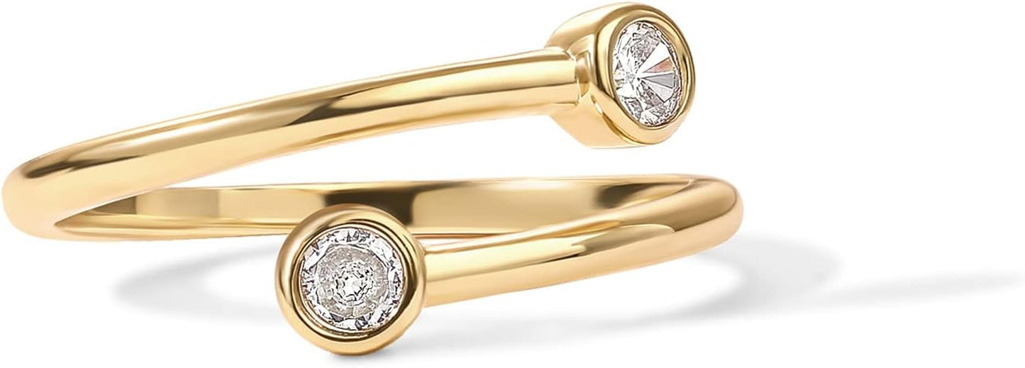 PAVOI 14K Gold Plated CZ Bypass Ring | Simulated Diamond BTY Ring | Stacking Rings for Women