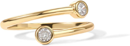 PAVOI 14K Gold Plated CZ Bypass Ring | Simulated Diamond BTY Ring | Stacking Rings for Women