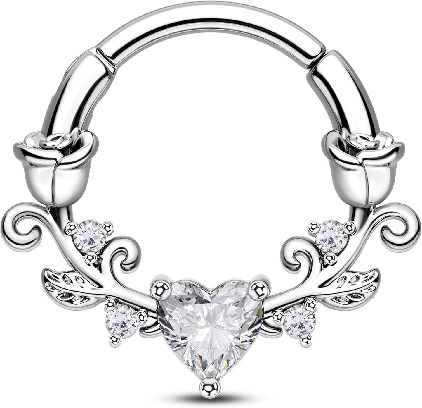 CM Crareesi Mania Rose Septum Rings 16G Septum Piercing Jewelry 316L Stainless Steel Daith Piercing Jewelry Heart Daith Earrings for Women