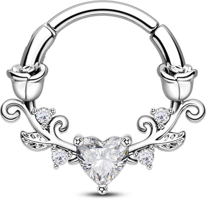 CM Crareesi Mania Rose Septum Rings 16G Septum Piercing Jewelry 316L Stainless Steel Daith Piercing Jewelry Heart Daith Earrings for Women
