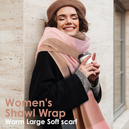 Women'S Winter Plaid Scarf Warm Thick Long Shawl Soft Knit Perfect Cold Weather Gift