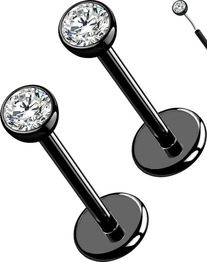 OUFER 2Pcs 20G/18G/16G G23 Titanium Threadless Nose Stud Earrings Flat Back Tiny CZ Small Nose Helix Cartilage Tragus Conch Labret Medusa Monroe Piercing Jewelry for Women Men