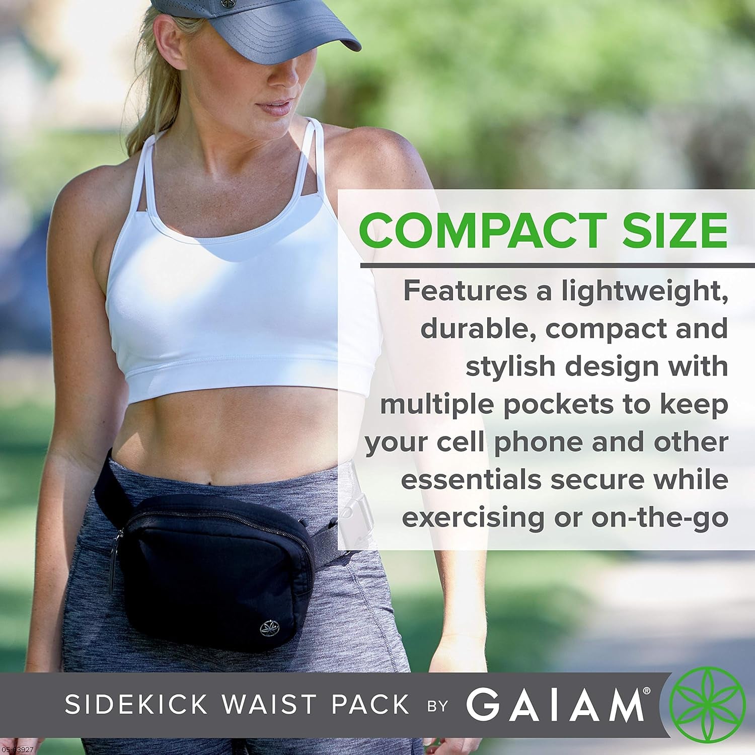 Zippered compartment detail on Gaiam fanny pack for quick access