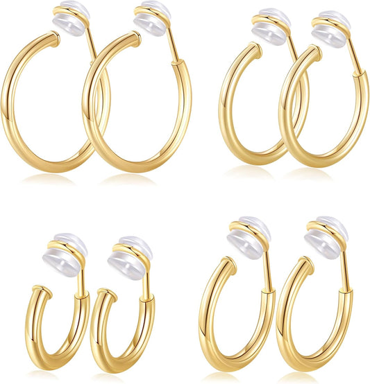 PLOMFOV Clip on Hoop Earrings for Women Non Pierced Earrings Clip on Gold Hoops Fake Earrings Clips for Non-Pierced Ears 10-20MM