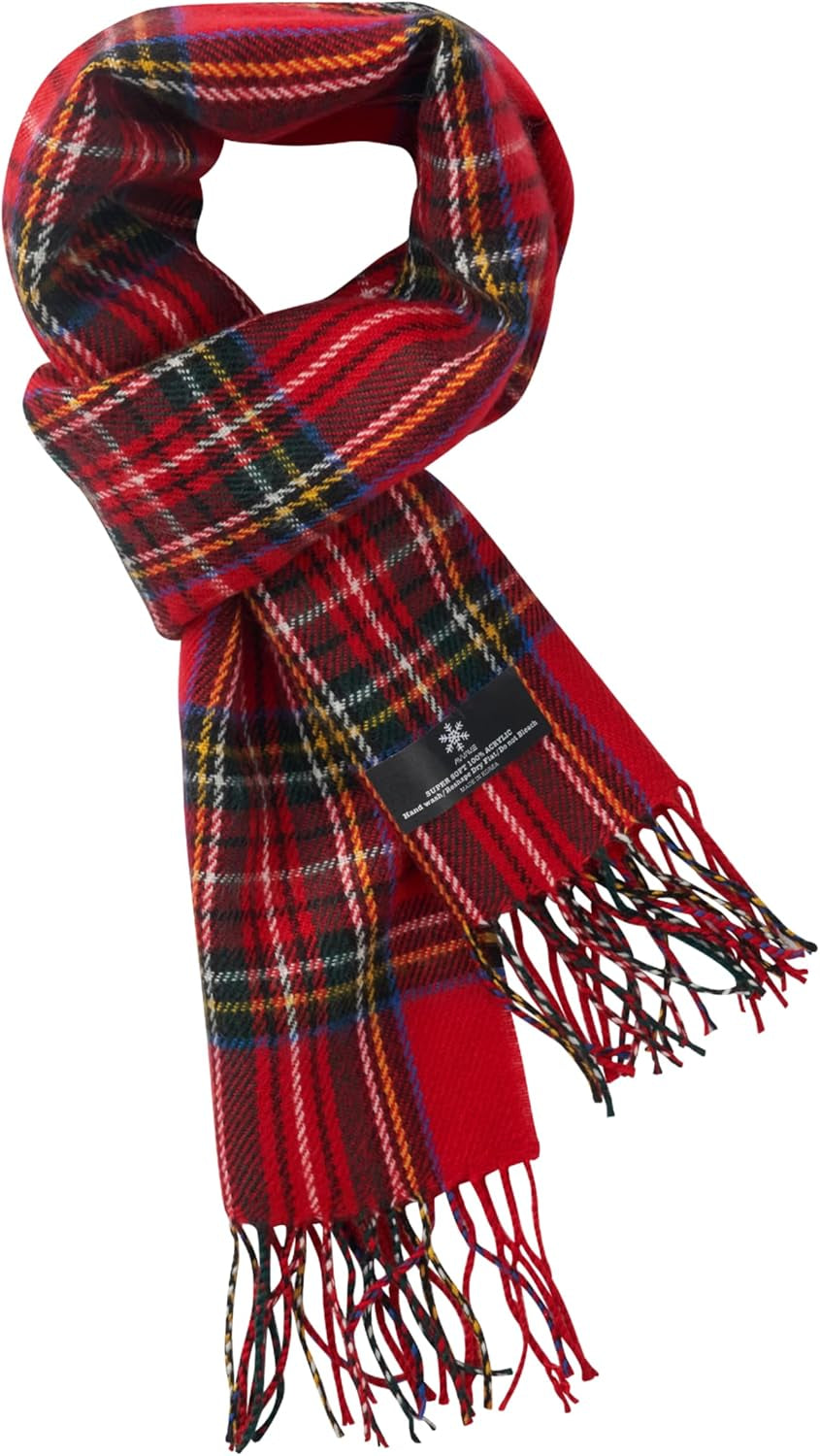 A.WAVE Premium Soft-Touch Plaid Tassel Scarf for Men, Elegant Winter Wrap