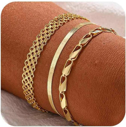 Gold Bracelets for Women 14K Gold Bangle Bracelet Stack - Adjustable Waterproof Trendy Bracelets Gold Filled Stacks Bangles Link Chain Gold Bracelet Non Tarnish for Women Jewelry Gifts